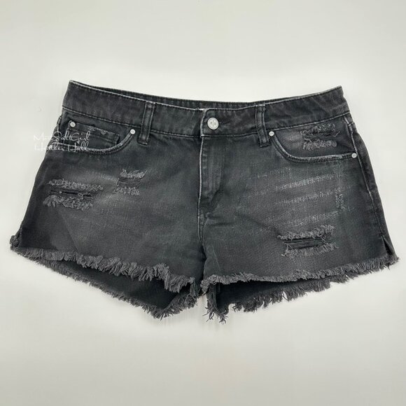 BP Black Distressed Denim Shorts with Frayed Hem Size 28 - Picture 1 of 3